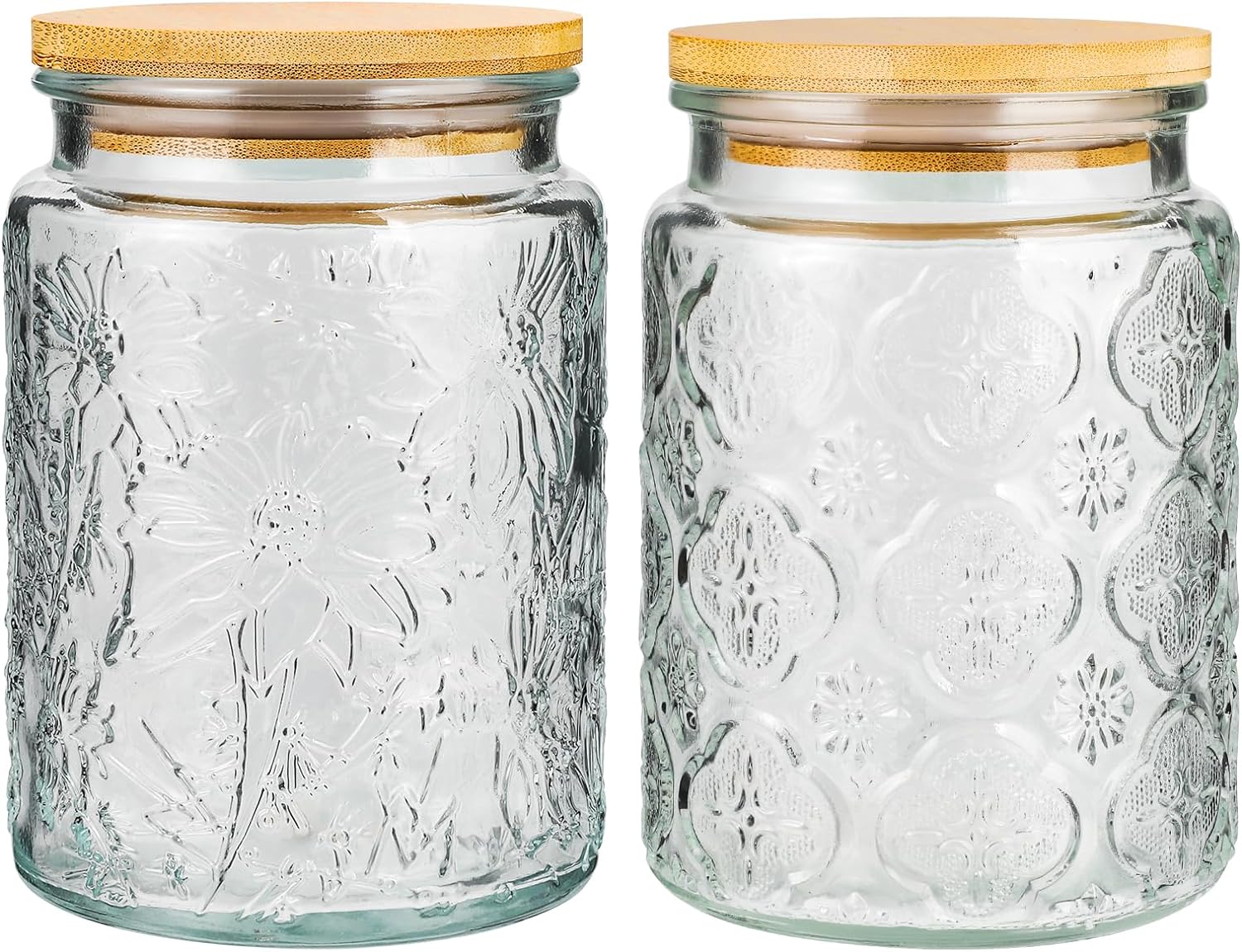 Vintage Glass Jars, Airtight Storage Jars with Bamboo Lid, Food Storage Container Jar, Candy Jar, Pantry, Tea, Sugar, Coffee Tea- 23.5 Oz (2 Pcs) Vintage Glass Jars, Airtight Storage Jars with Bamboo Lid, Food Storage Container Jar, Candy Jar, Pantry, Tea, Sugar, Coffee Tea- 23.5 Oz (2 Pcs)